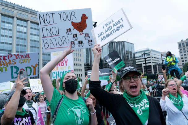 PHOTO: Abortion-rights activists protest during a rally in Washington, D.C., July 9, 2022.  (Jose Luis Magana/AP)