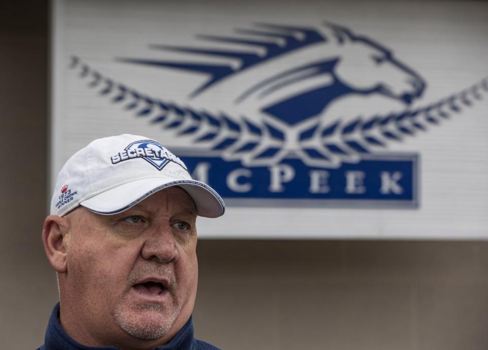 Kenny McPeek, trainer of Kentucky Oaks entrant Crazy Beautiful and Kentucky Derby starter King Fury speaks to the media at his barn at Churchill Downs. April 24, 2021