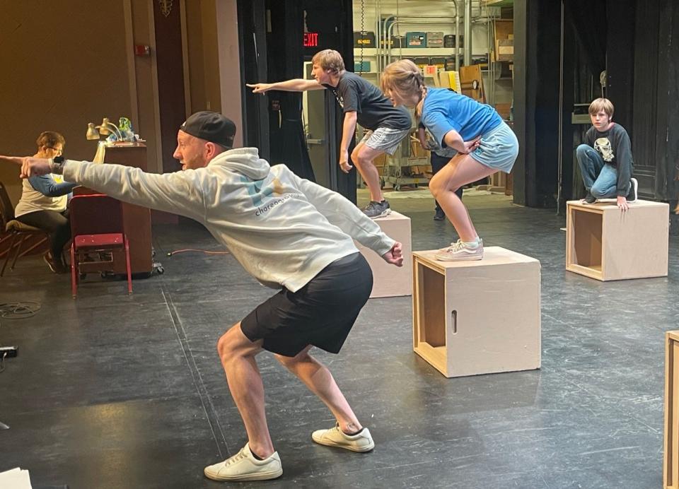 Kyle Aiden is volunteering his time this spring to put together the choreography for the Aberdeen Community Theatre production of "Matilda," which opens Tuesday. Behind Aiden from left are cast members Damon Sheets, Charlie Hemke and Peter Hemke.