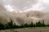 <p>Tempête de sable dimanche, à à Dunhuang.</p>