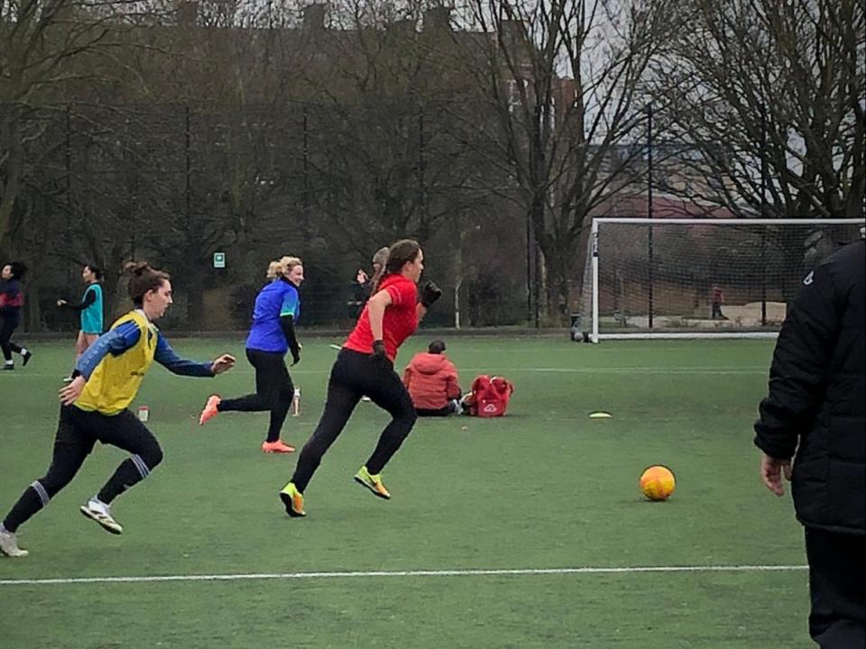 Mia Keating (in red), recently returned to playing football for the first time in 16 years (Supplied)