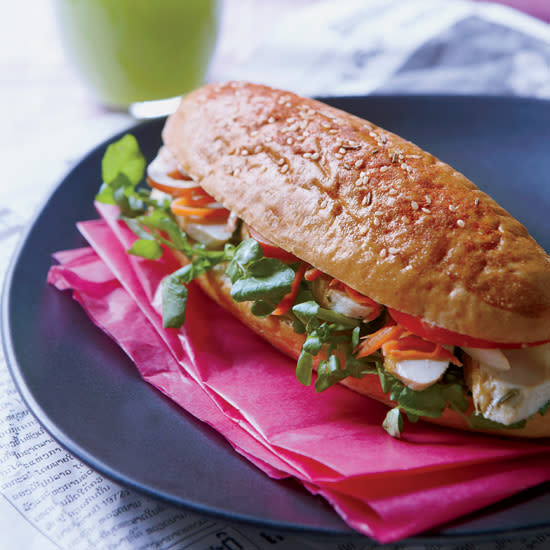 Lao-Style Chicken Baguette Sandwiches with Watercress