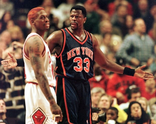 Dennis Rodman of the Chicago Bulls looks on during a 1996 NBA game at  News Photo - Getty Images