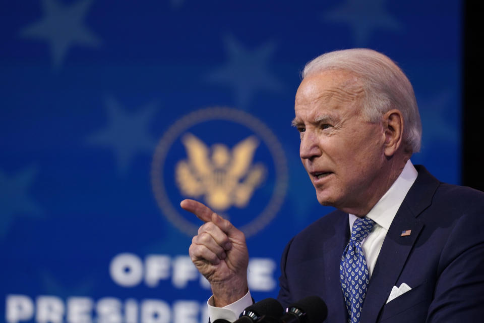 President-elect Joe Biden speaks at The Queen Theater in Wilmington, Del., Tuesday, Dec 22, 2020. (AP Photo/Carolyn Kaster)