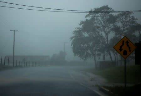 Heavy rain is pictured through the windshield of a car as Hurricane Earl approaches ,in Beilize City, Belize, August 3, 2016. REUTERS/Henry Romero