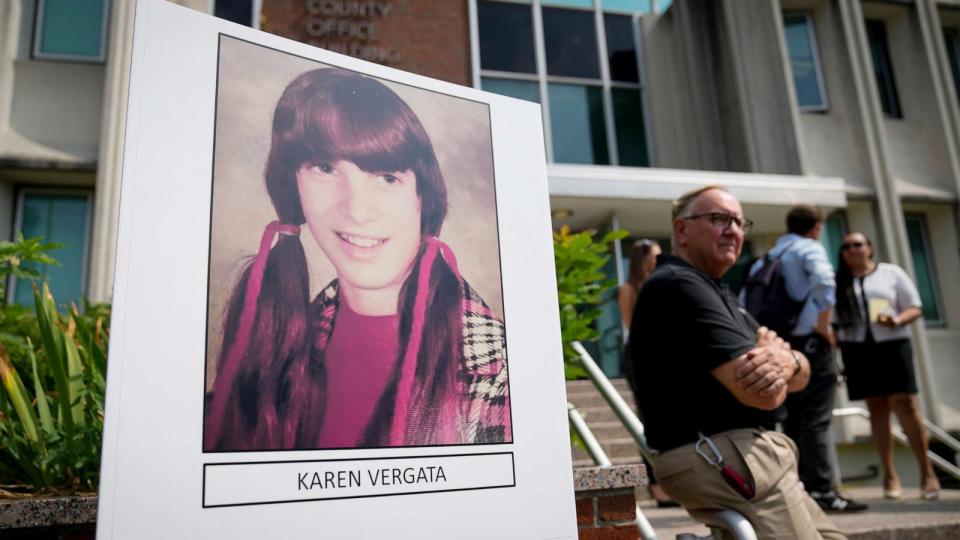 PHOTO: Suffolk County District Attorney holds news conference to announce the identity of a victim investigators had called the 'Jane Doe No. 7,' as Karen Vergata, pictured at left, Aug. 4, 2023, in Hauppauge, N.Y. (John Minchillo/AP)