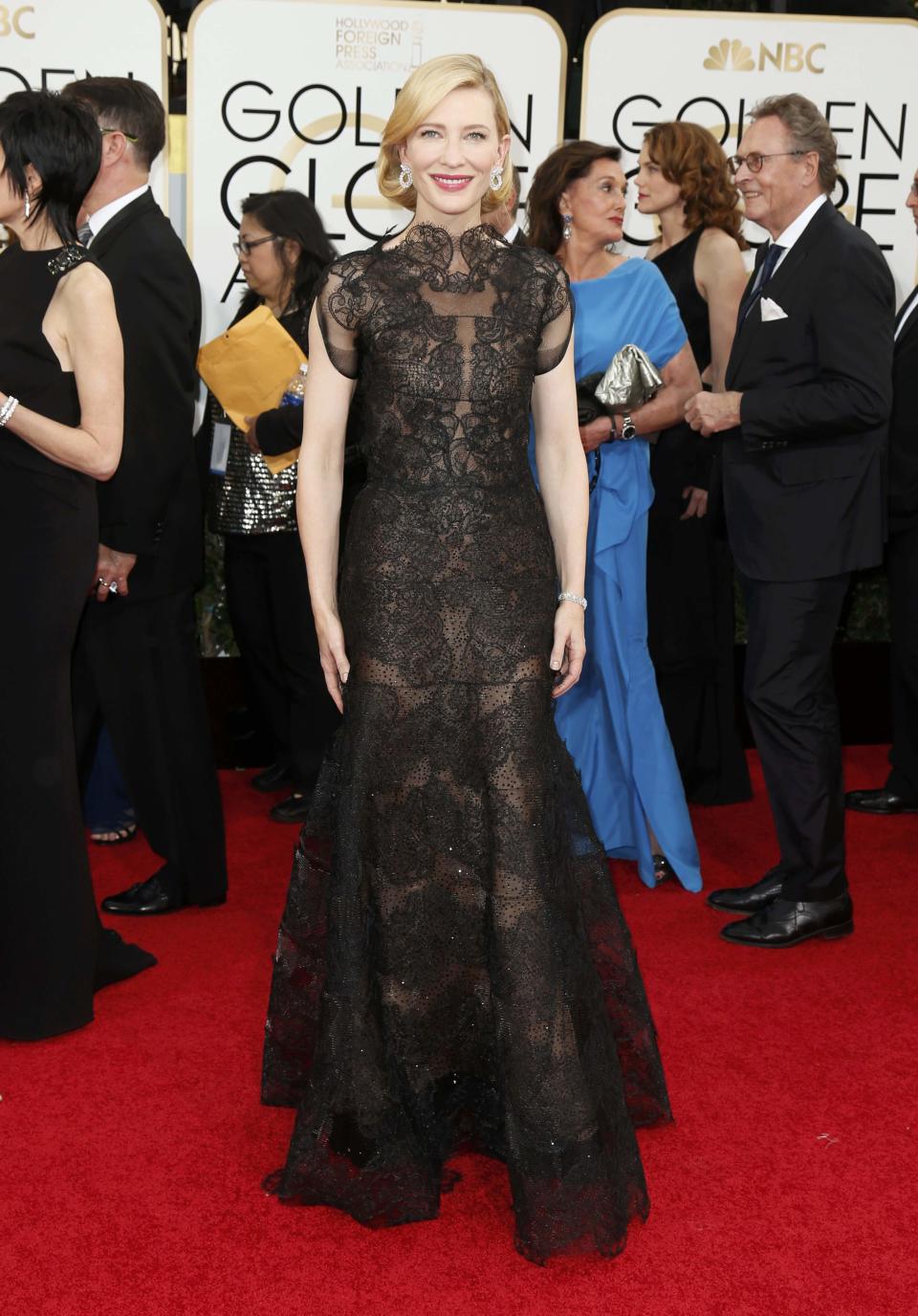 Actress Cate Blanchett from the film "Blue Jasmine" arrives at the 71st annual Golden Globe Awards in Beverly Hills
