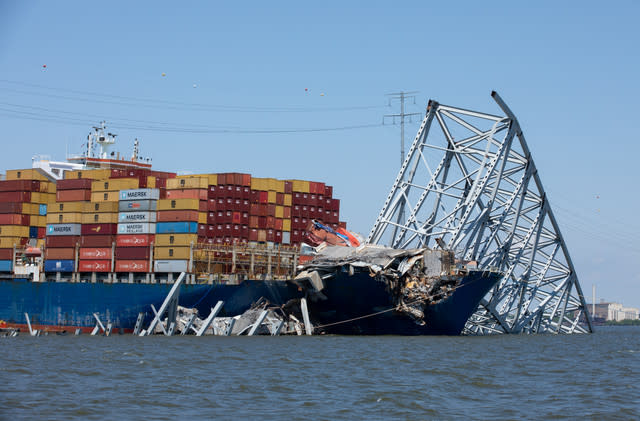 Images capture moment Baltimore bridge is blown apart in controlled explosion