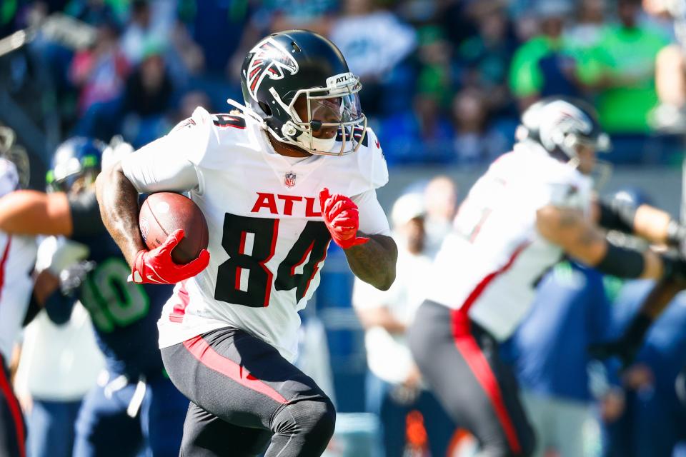 Atlanta Falcons running back Cordarrelle Patterson (84) rushes against the Seattle Seahawks during a Sept. 25 game.