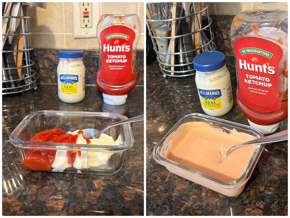 Mayo and ketchup mixed together in a dish