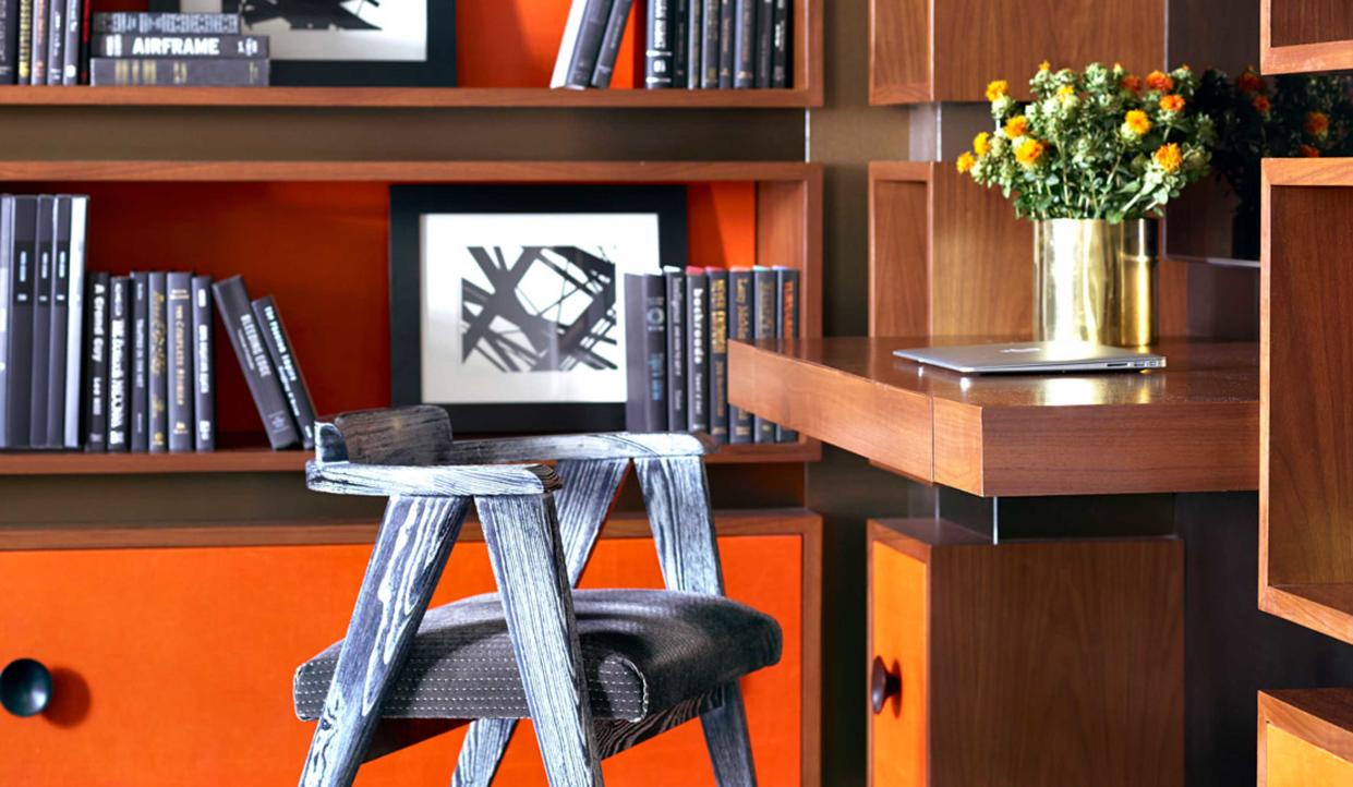  a home office with an orange background 