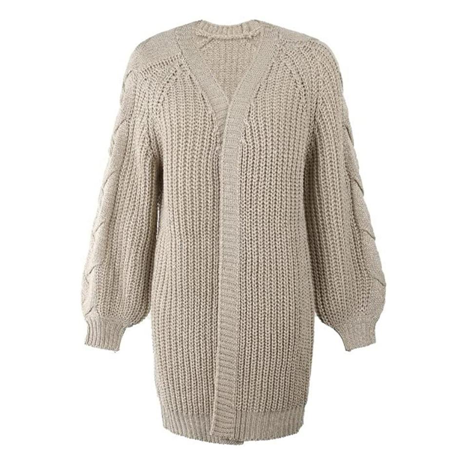 Halfword Open Front Long Cardigans Lantern Sleeve Loose Chunky Knit