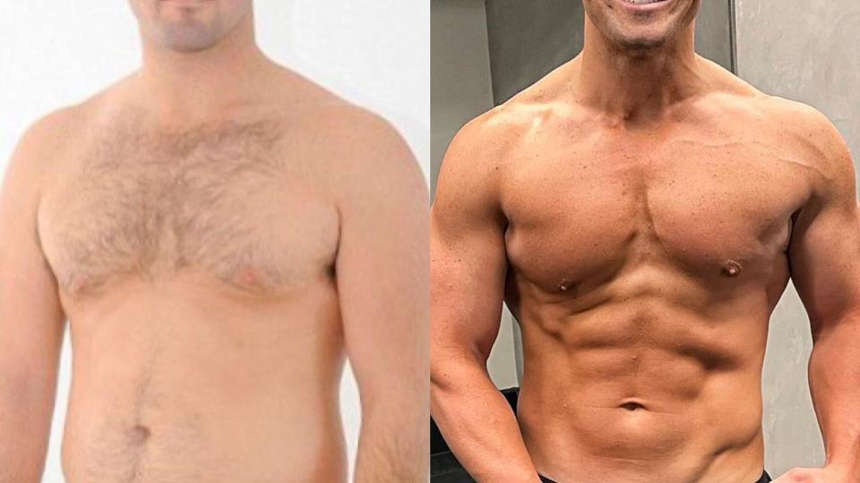 Before and after: Spencer pictured during his Made in Chelsea binge-drinking days (left) and in his new fitness buff, doting dad era (right)