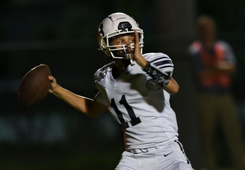 High school football action, Tradition Prep at St. Edwards for St. Edward's Homecoming game on Thursday, Oct. 13, 2022, in Vero Beach. St. Edward's won 34-22.