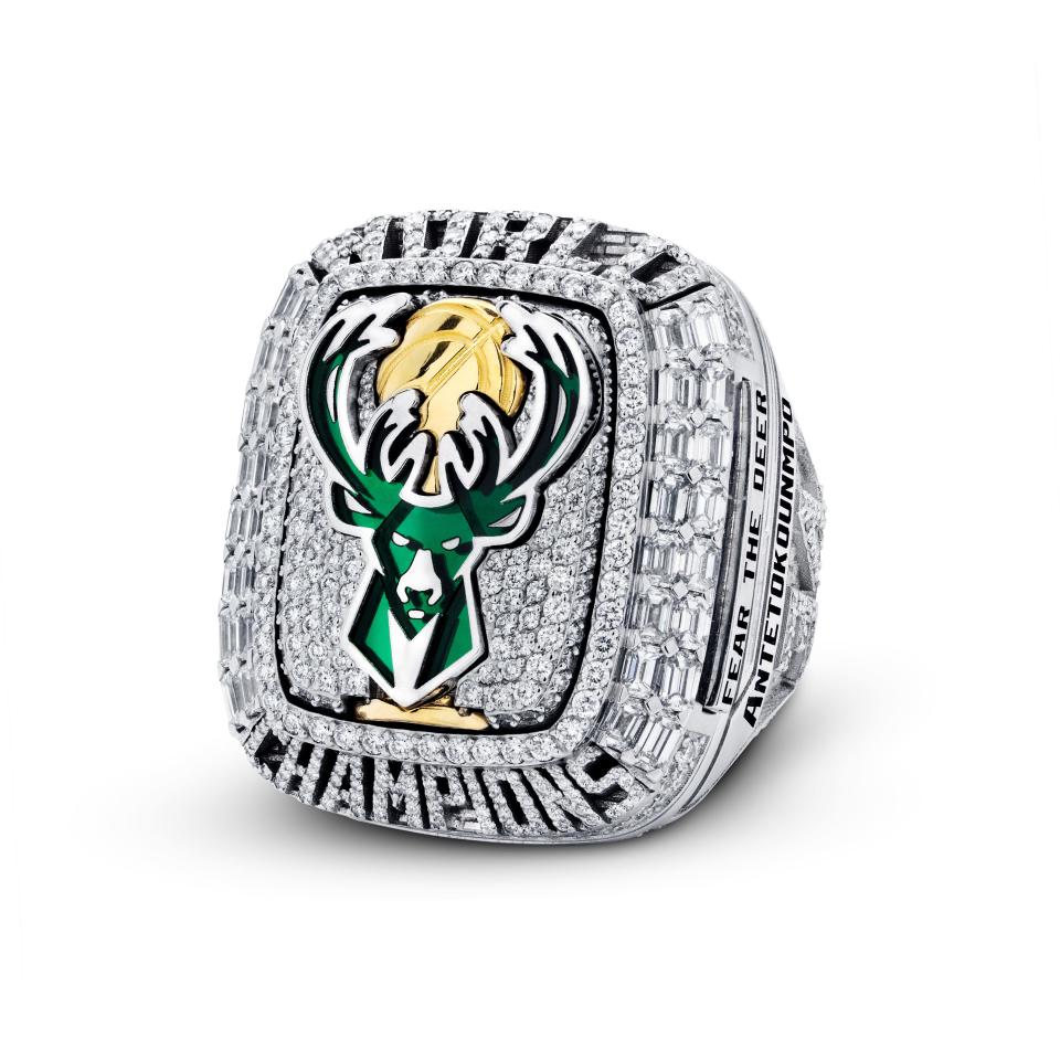 The 2021 NBA championship ring bestowed to players on the Milwaukee Bucks.