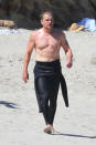 <p>Matt Damon soaks up the sunshine on the beach before hitting the waves in Malibu on Saturday.</p>