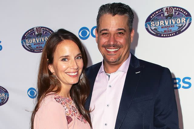 <p>David Livingston/Getty</p> Amber Mariano and Rob Mariano at the premiere of 'Survivor: Winners and War' on February 10, 2020