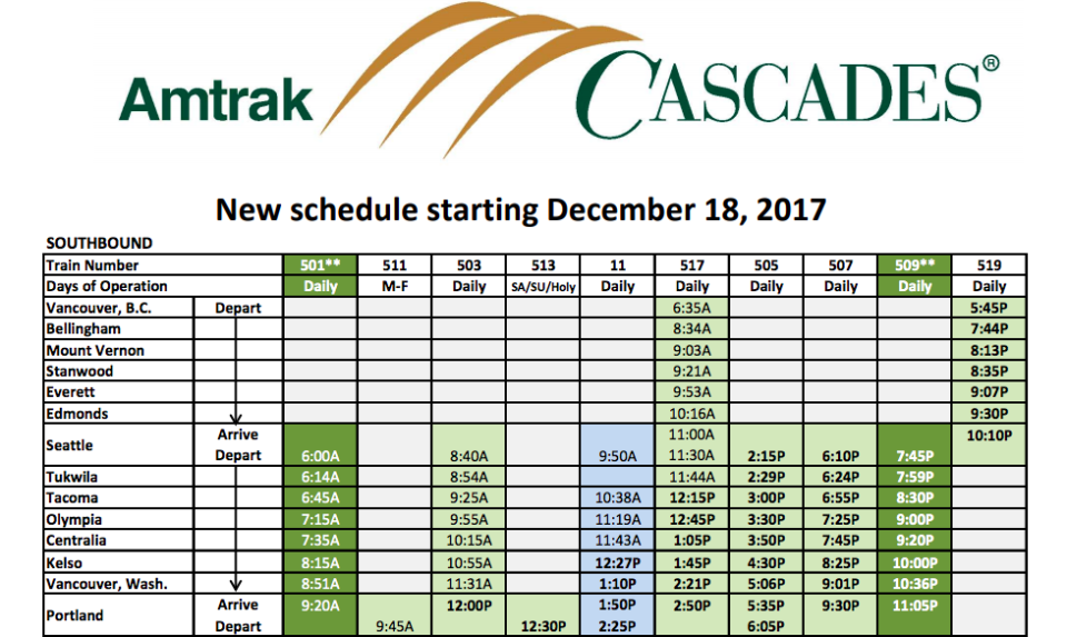 New schedule: the stricken train was the first departure in a revised, higher-frequency timetable (Amtrak)