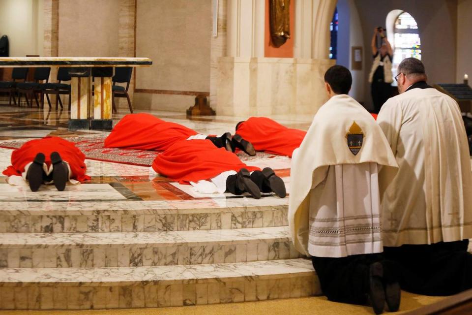 Archbishop Wenski celebrates the Liturgy of the Lord’s Passion at The Cathedral of St. Mary on Good Friday.