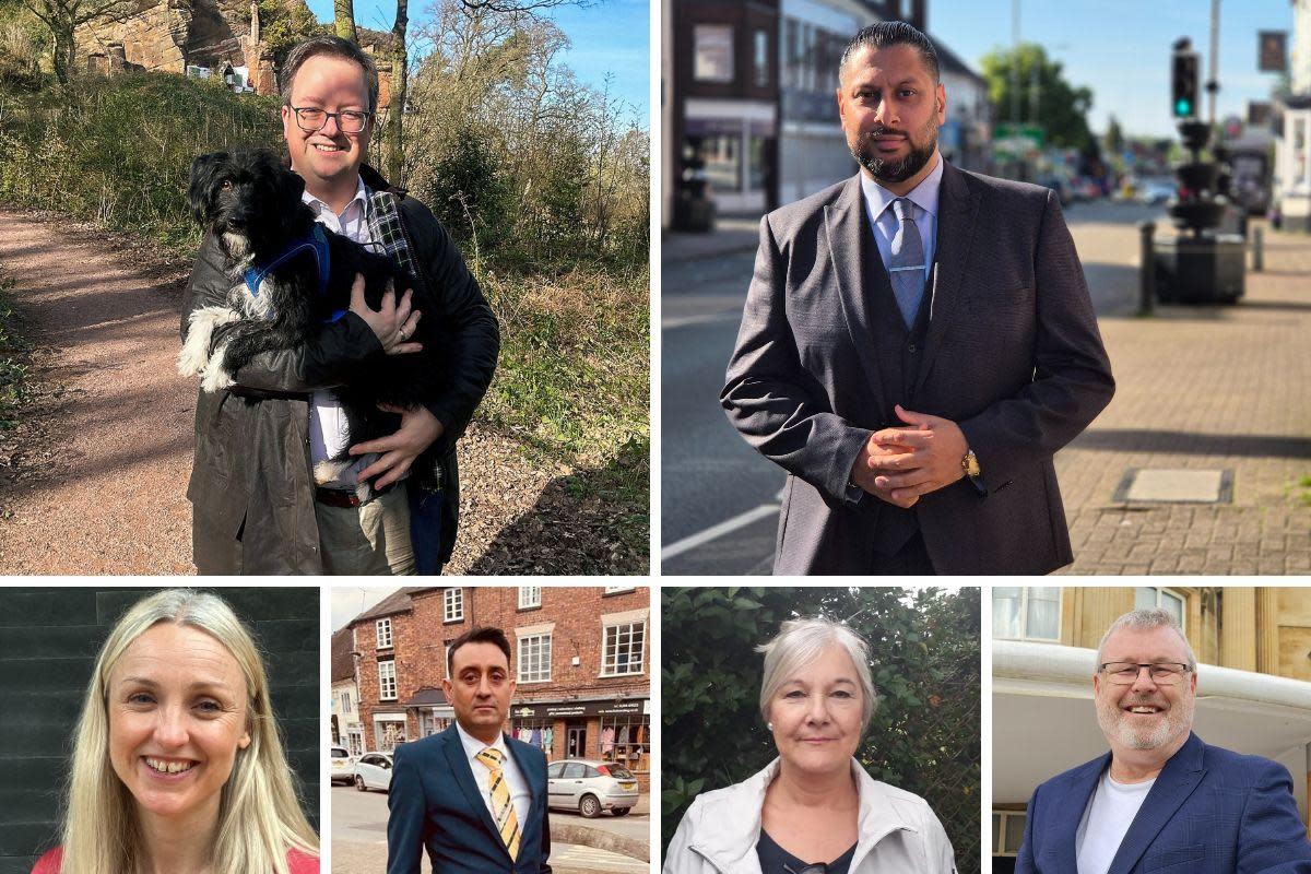 Kingswinford and South Staffordshire election candidates - top l-r - Mike Wood (Conservative), Shaz Saleem (Independent), bottom l-r – Sally Benton (Labour), Gully Bansal (Lib Dems), Claire McIlvenna (Greens), Gary Dale - Reform UK <i>(Image: Handout images)</i>