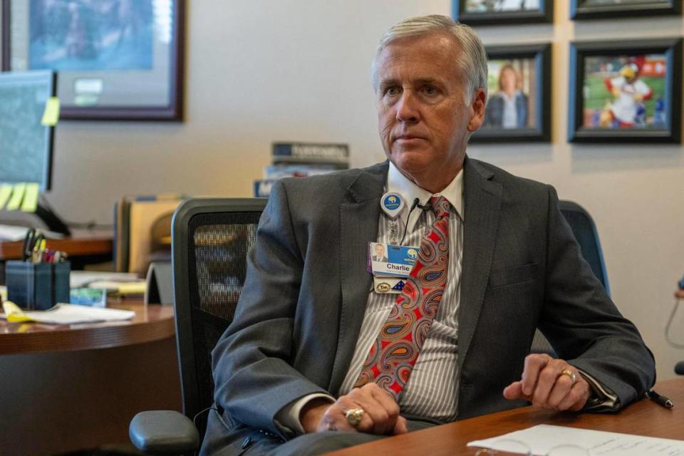 Charlie Shields, president and CEO of University Health, is seen in his office on Tuesday, Aug. 8, 2023, in Kansas City. Shields described a psychiatric hospital in Kansas City as "value-engineered" and said he hopes a new facility will be designed differently. 