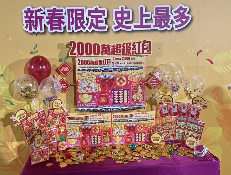 台灣彩券推出新春限定史上最強檔 刮刮樂「2,000萬超級紅包」獎項破紀錄。（記者陳建興攝）