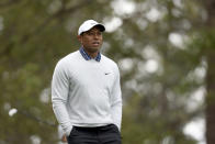 Tiger Woods walks to the fourth green after his tee shot during the third round at Augusta National Golf Club on Saturday, April 9, 2022, in Augusta, Ga. (Jason Getz/Atlanta Journal-Constitution via AP)