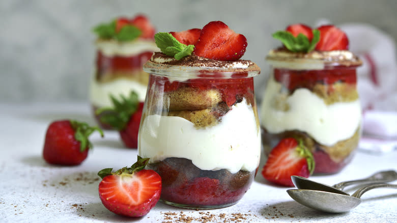 individual trifles with strawberries