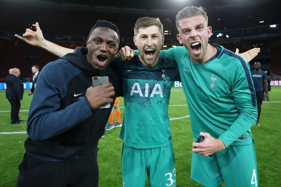 Alderweireld celebrates after Spurs beat Ajax to reach the Champions League Final in 2019 (Tottenham Hotspur FC via Getty I)