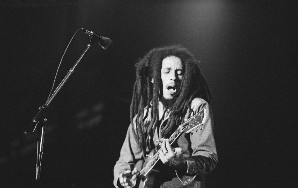 Jamaican reggae singer Bob Marley gives the last concert of his French tour at Le Bourget. The event was the biggest concert France has ever seen. (Photo by © Jacques Pavlovsky/Sygma/CORBIS/Sygma via Getty Images)