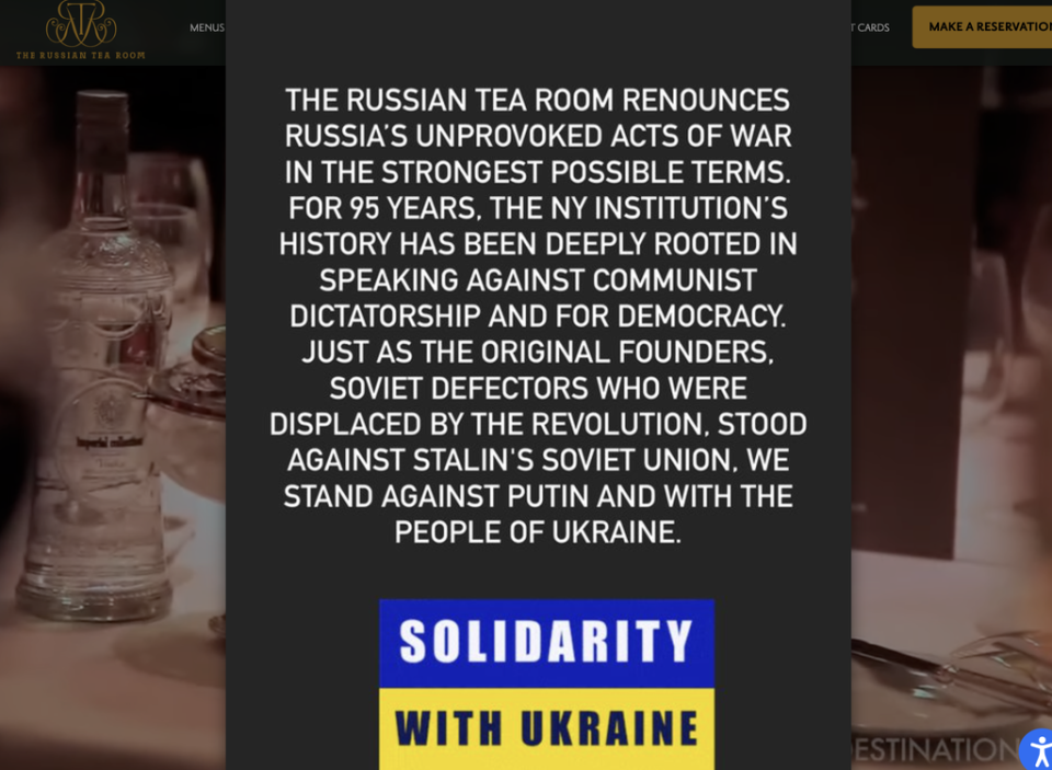 NYC’s Russian Tea Rooms have condemned the invasion of Ukraine (RussianTeaRoomNYC.com)