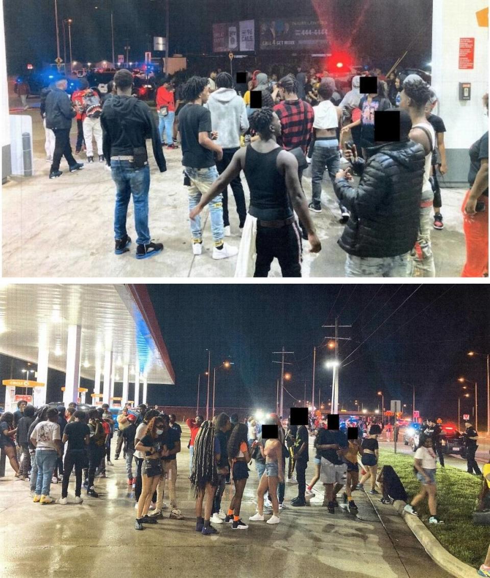 An estimated 200 to 300 youths gathered in the parking lots of Far East Center and Circle K, shown here, on South Belt West on May 14, 2022, prompting St. Clair County sheriff’s deputies and Belleville police to call for help from other departments to help disperse the crowd.