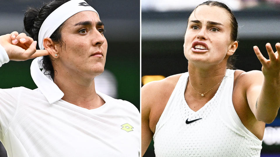 Pictured left to right, Ons Jabeur and Aryna Sabalenka at Wimbledon.