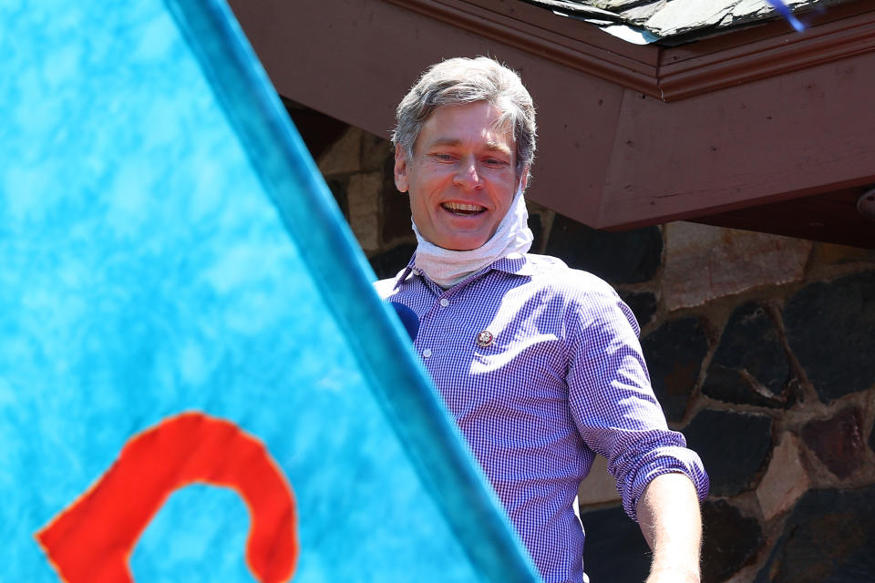 MILLBURN, NJ - JUN 07:  New Jersey Representative Tom Malinowski speaks to a large diverse crowd during a Black Lives Matter protest on June 07, 2020, at Taylor Park Millburn, NJ. The protest was to show support for the Black Lives Matter movement in the wake of the death of George Floyd an African American who died in police custody in Minnesota on May 25, 2020. (Photo by Rich Graessle/Icon Sportswire)