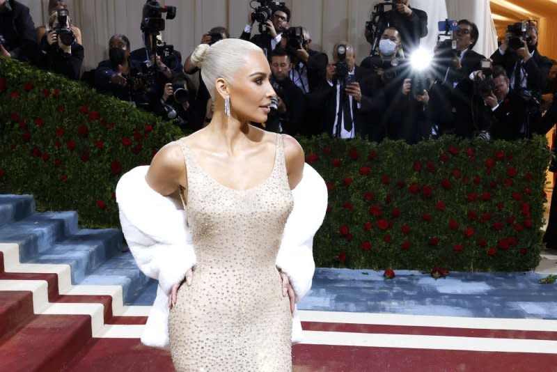 Kim Kardashian arrives on the red carpet for The Met Gala at The Metropolitan Museum of Art celebrating the Costume Institute opening of "In America: An Anthology of Fashion" in New York City in 2022. File Photo by John Angelillo/UPI