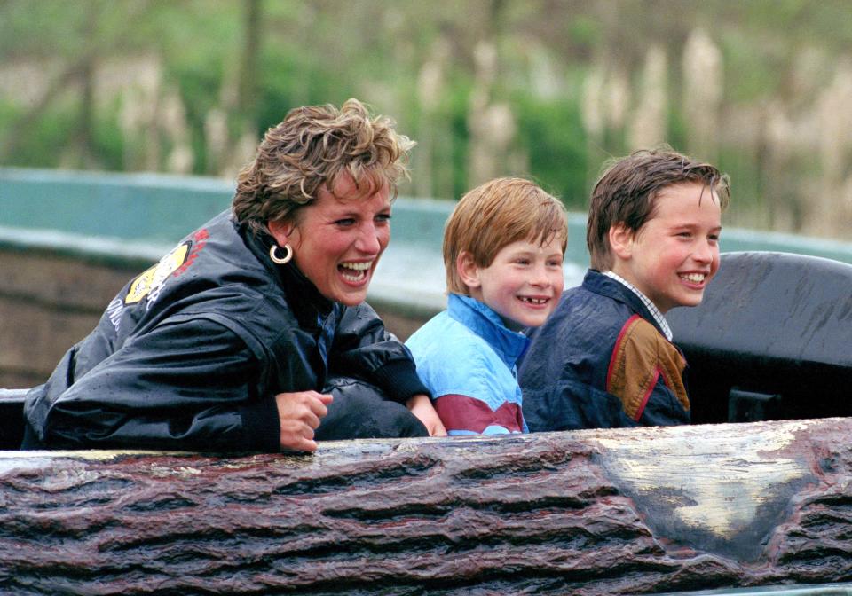 Diana, Princess Of Wales, Prince William And Prince Harry Visit 'Thorpe Park' Amusement Park. (Photo by Julian Parker/UK Press via Getty Images)