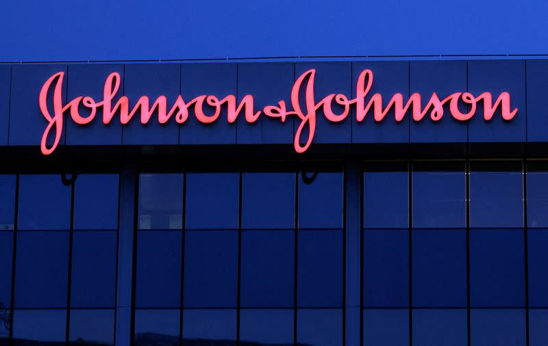 FILE PHOTO: The logo of Johnson & Johnson outside a Brussels' office of the company in Diegem, Belgium