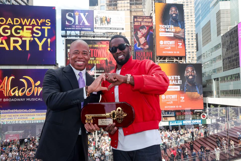 Mayor Eric Adams presents Sean "Diddy" Combs with the key to New York City Sept. 15, 2023.