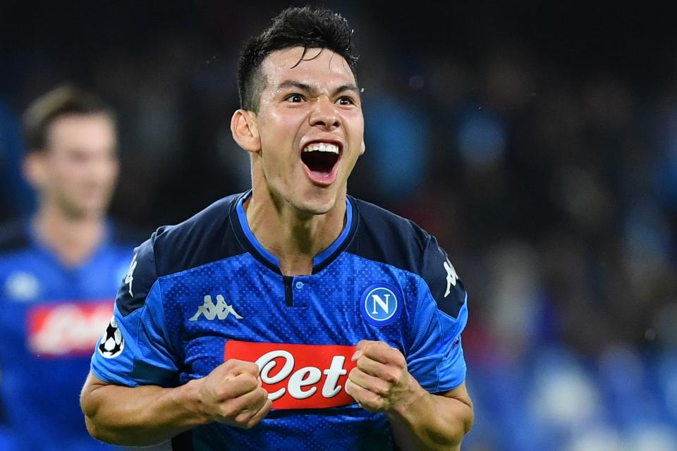 Hirving "Chucky" Lozano celebrates his goal for Napoli in a 1-1 draw with RB Salzburg. (Getty)