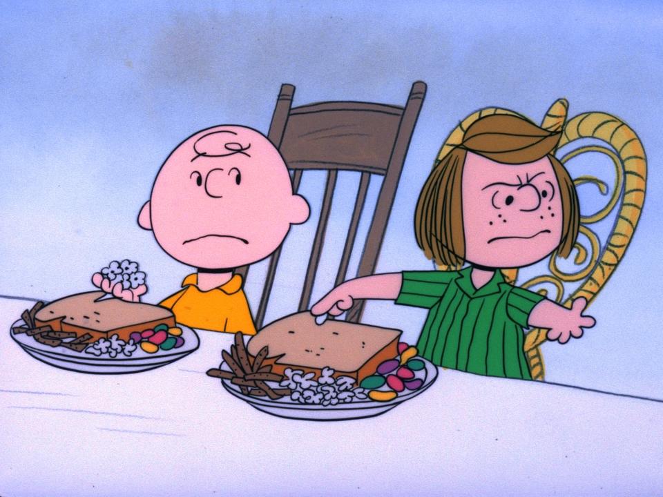 A CHARLIE BROWN THANKSGIVING - The Walt Disney Television via Getty Images Television Network will celebrate the start of the holiday season with the classic special, "A Charlie Brown Thanksgiving," MONDAY, NOVEMBER 20 (8:00-8:30 & 8:30-9:00 p.m., ET), on the Walt Disney Television via Getty Images Television Network. In the 1973 special "A Charlie Brown Thanksgiving," Charlie Brown wants to do something special for the gang. However the dinner he arranges is a disaster when caterers Snoopy and Woodstock prepare toast and popcorn as the main dish. Humiliated, it will take all of Marcie's persuasive powers to salvage the holiday for Charlie Brown.  (Photo by Walt Disney Television via Getty Images Photo Archives/Walt Disney Television via Getty Images)