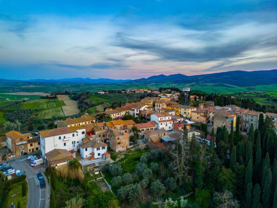 aerial view of lajatico, medieval tuscan town