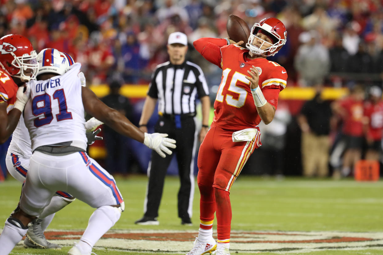 Patrick Mahomes is looking to take the Chiefs back to the AFC championship game. (Photo by Scott Winters/Icon Sportswire via Getty Images)