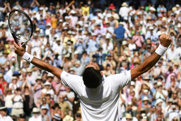 King of the court: Novak Djokovic celebrates after beating Kevin Anderson