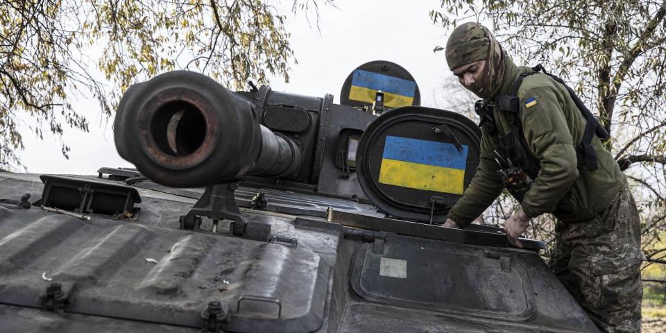 A Ukrainian soldier deployed on the Kherson front to support to the Ukrainian army in Kherson Oblast on November 05, 2022.