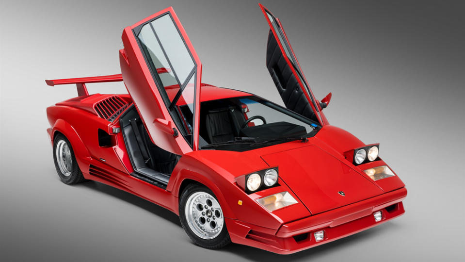 A 1989 Lamborghini Countach 25th Anniversary supercar.