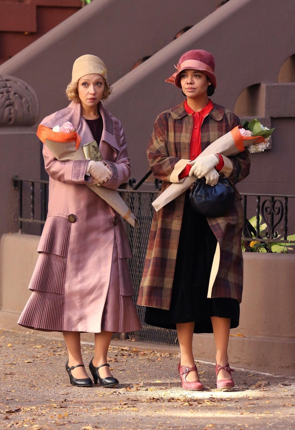 Tessa Thompson and Ruth Negga, nearly unrecognizable in character, film “Passing” in New York on Nov. 6, 2019.