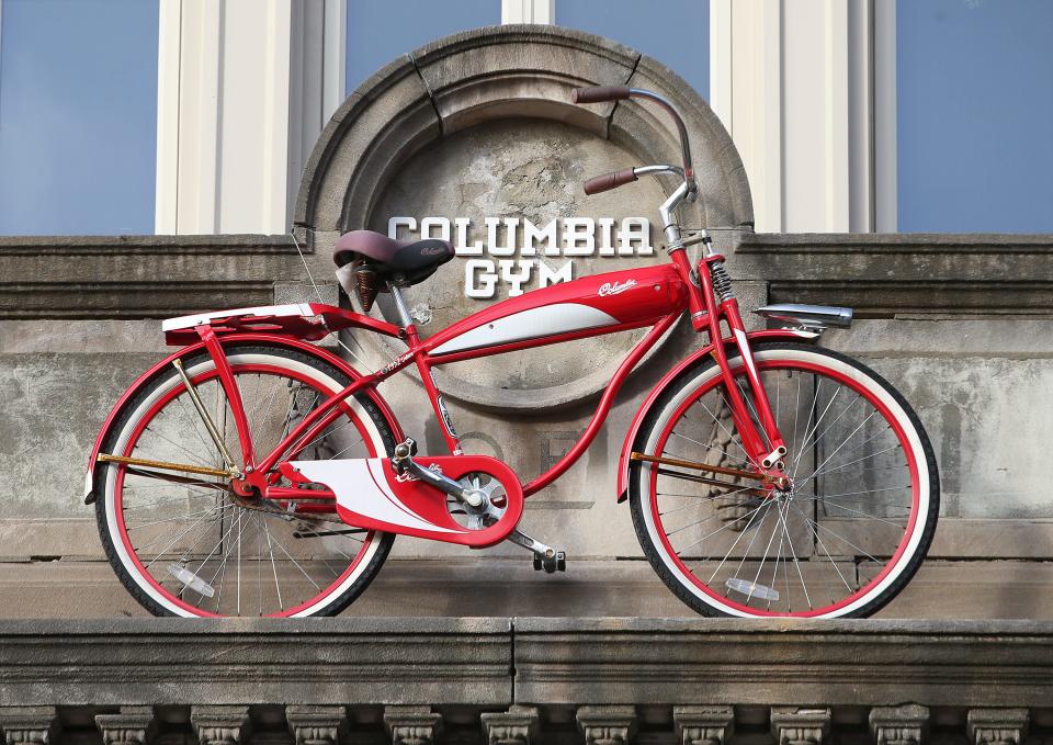 A red bike sits atop the entrance to Columbia Gym as a reminder of the role the gym played in the early boxing career of Muhammad Ali. Jan. 16, 2019