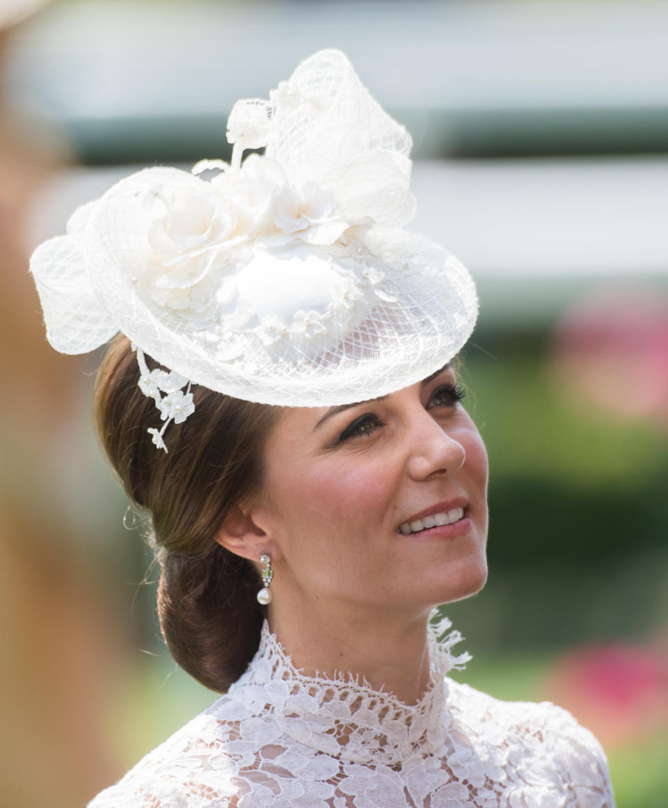 Catherine, Duchess of Cambridge, arrives by carriage at Royal Ascot on June 20, 2017, in Ascot, England.