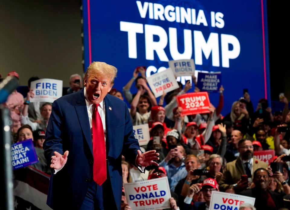 PHOTO: Republican presidential candidate former President Donald Trump arrives at a campaign rally, Mar. 2, 2024, in Richmond, Va. (Steve Helber/AP)