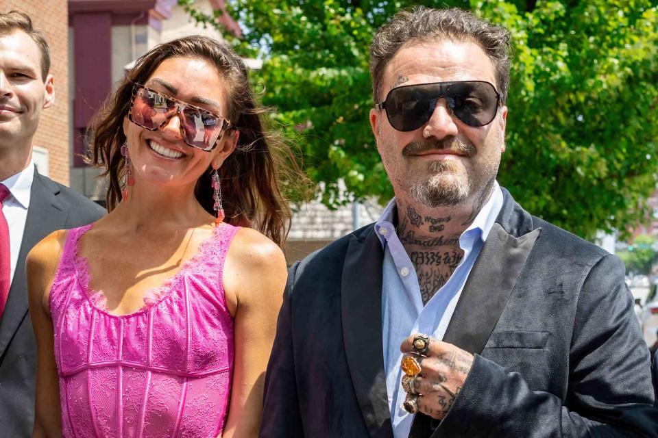 <p>Gilbert Carrasquillo/GC Images</p> Dannii Marie and Bam Margera are seen arriving to Chester County Justice Center on July 27, 2023 
